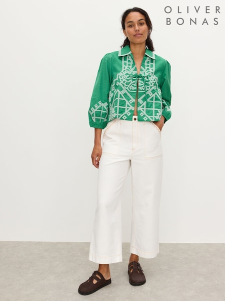 Oliver Bonas Green Cross Stitch Tie Front Jacket (H80717) | €106