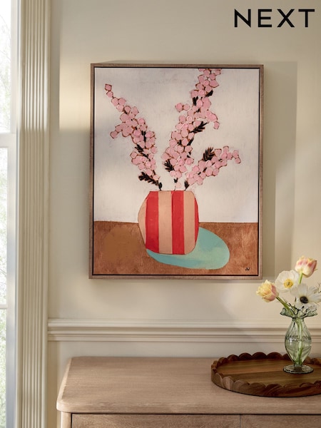 Pink Floral Vase Handpaint Detail Framed Wall Art (H80750) | €53