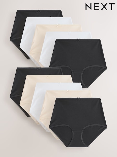 Black/White/Pastel Rose Nude Full Brief Full Briefs Cotton Knickers 10 Pack (H80796) | €28