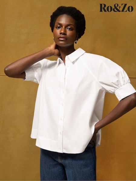 Ro&Zo White Cotton Poplin Short Sleeve Shirt (H80806) | €87