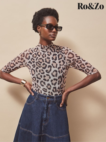 Ro&Zo Leopard Print Brown Mesh Top (H80809) | R$ 585