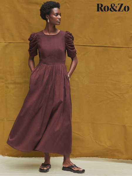 Ro&Zo Cotton Puff Sleeve Midi Dress (H80820) | R$ 980