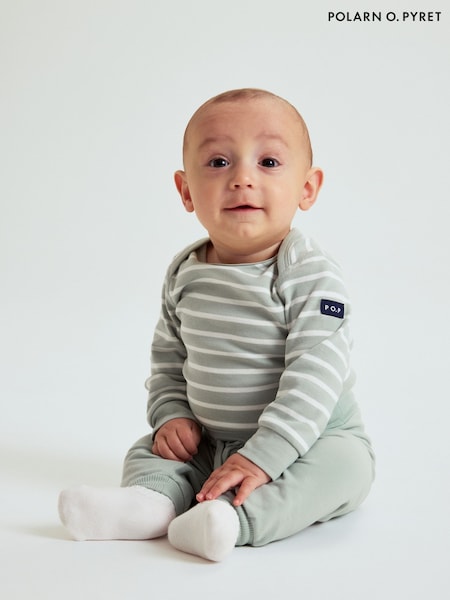 Polarn O. Pyret Green Organic Cotton Striped Babygrow (H80856) | €21