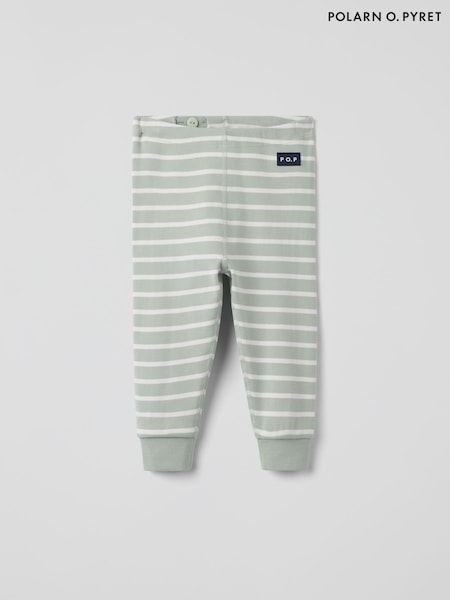 Polarn O. Pyret Green Organic Cotton Striped Leggings (H80863) | €24
