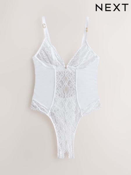 לבן - Glamour Crotchless Bodysuit (H80864) | 100₪