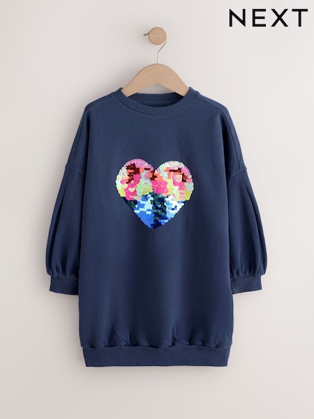Navy Sequin Heart Jumper Dress (3-16yrs) (H80905) | 83 QAR - 109 QAR