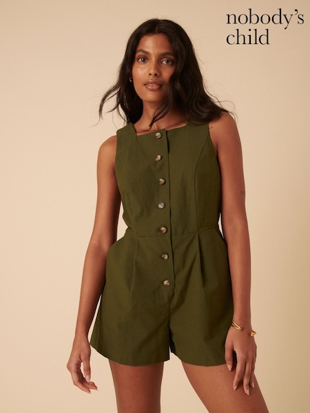 Nobodys Child Green Peri Linen Blend Tailored Playsuit (H80919) | €75