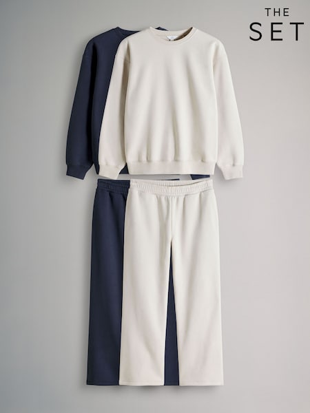 The Set Navy/Oatmeal 4 Pack Crew Neck Sweat and Wide Leg Joggers (H80979) | €61