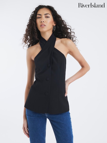 River Island Black Halterneck Waistcoat (H81018) | R$ 385
