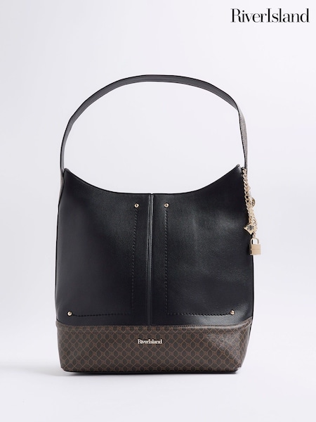 River Island Black Curve Top Charm Slouch Bag (H81020) | €56