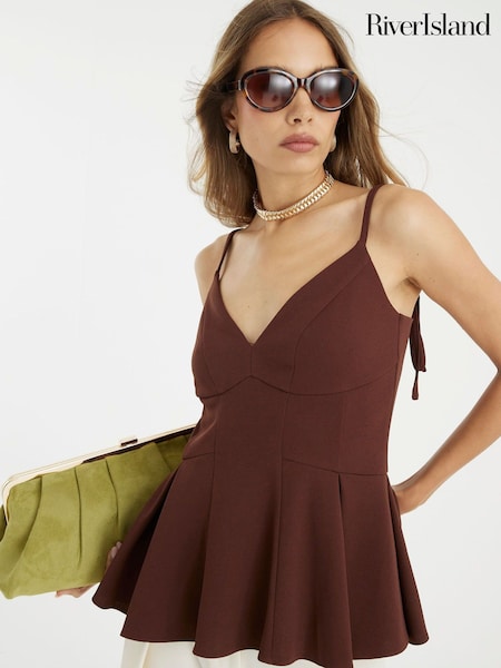River Island Brown Peplum Plunge Top (H81021) | €40
