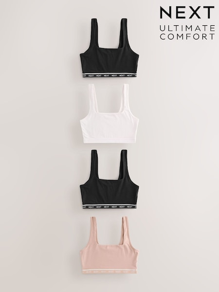 Black/Black/Cream/Praline Nude - Ultimate Comfort Cotton Logo Crop Bras 4 Pack (H81037) | 217 LEI