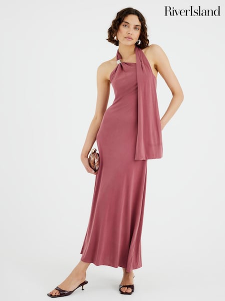 River Island Red Scarf Neck Trim Maxi Dress (H81040) | €68