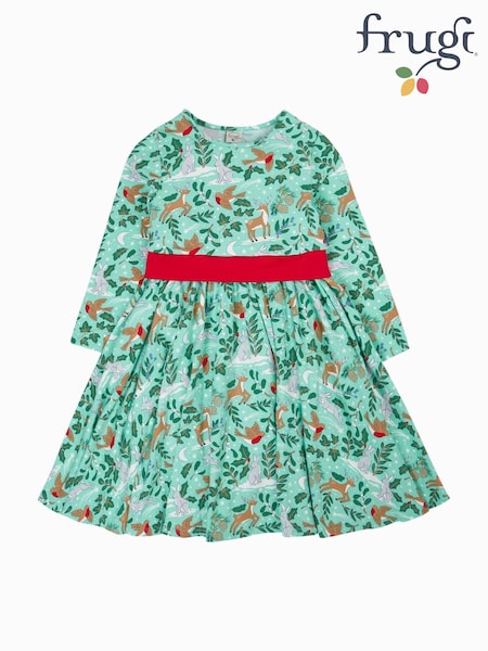 Frugi Green Christmas Party Skater Dress (H81084) | €45 - €51