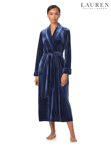 Lauren Ralph Lauren Blue Velvet Long Sleeve Shawl Collar Robe (H81134) | €158