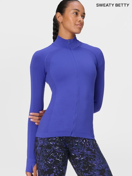 Sweaty Betty Blue Athlete Seamless Workout Zip Up Sweat Top (H81177) | €106