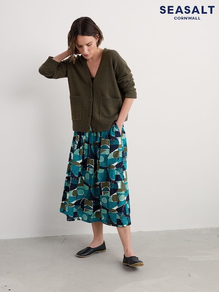 Seasalt Cornwall Blue Multi Mevagissey 100%  Cotton Midi Skirt (H81218) | €99