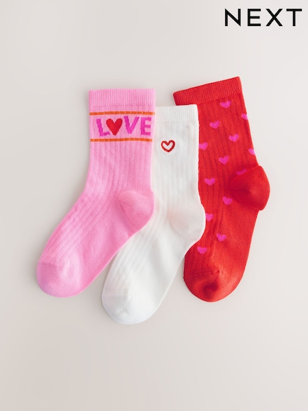 وردي/أحمر - Cotton Rich Ribbed Ankle Socks 3 Pack (H81245) | ‏26 ر.ق. - ‏36 ر.ق.