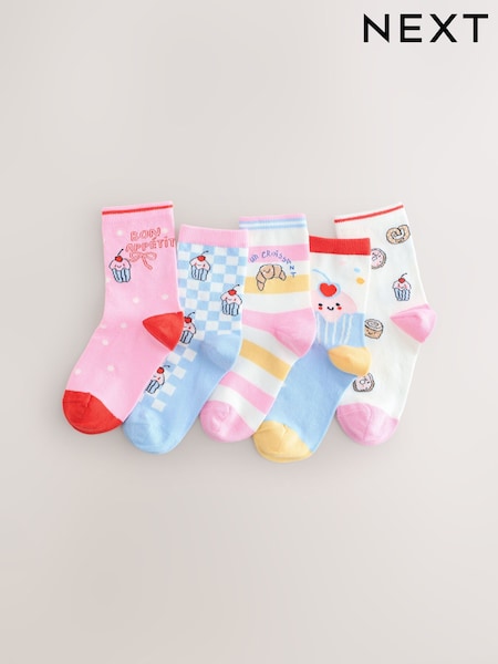 PInk and Blue Cotton Rich Bakery Ankle Socks 5 Pack (H81254) | €12 - €15