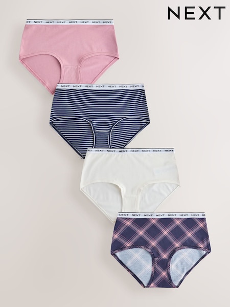 Marinen/Rosa Rutig - Cotton Modal Logo Knickers 4 Pack (H81499) | kr290