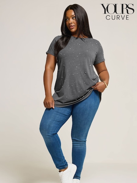 Yours Curve Grey Studded Pearl Detail Top (H81505) | €39