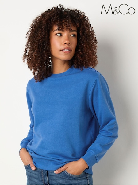 M&Co Blue Button Detail Plain Sweatshirt (H81510) | €35