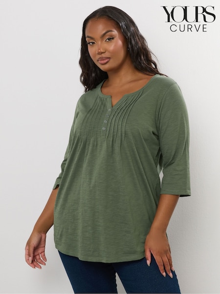 Yours Curve Green Pintuck Henley Top (H81515) | €28