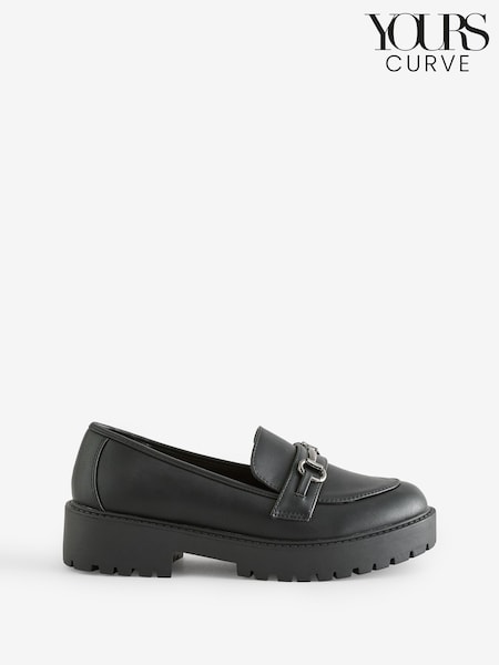 Yours Curve Black Wide Fit Wide Fit Metal Detail Loafers (H81532) | 168 QAR