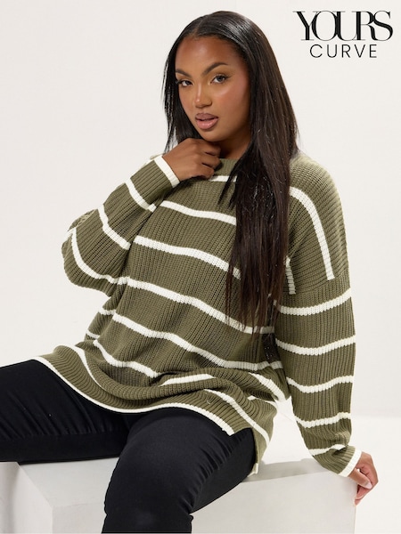 Yours Curve Green Drop Shoulder Stripe Jumper (H81535) | €35