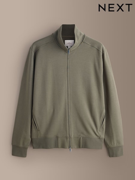 Khaki Green Funnel Neck Zip Through Signature Sweatshirt with Modal (H81565) | $86