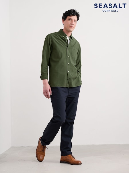Seasalt Cornwall Green Mens Jenken Garment Dyed Oxford Shirt (H81581) | €105
