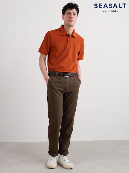 Seasalt Cornwall Red Mens Balefire Striped Polo Shirt In GOTS Certified Cotton (H81606) | 178 QAR