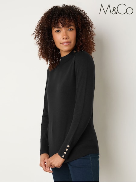 M&Co Black Button Turtle Neck Jumper (H81611) | €37
