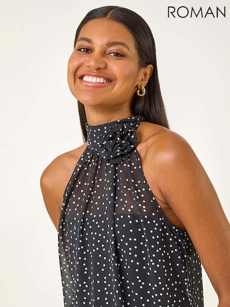 Roman Black Spot Print High Neck Halter Vest Top (H81691) | €40