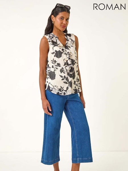 Roman Black Ruffle Front Vest Top (H81693) | €51