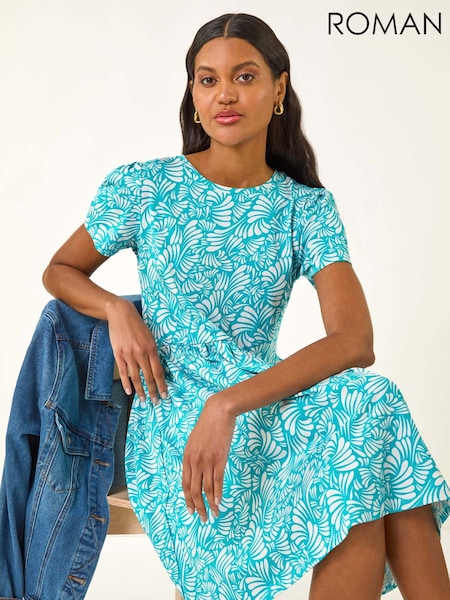 Roman Blue Abstract Print Jersey Dress (H81699) | R$ 510