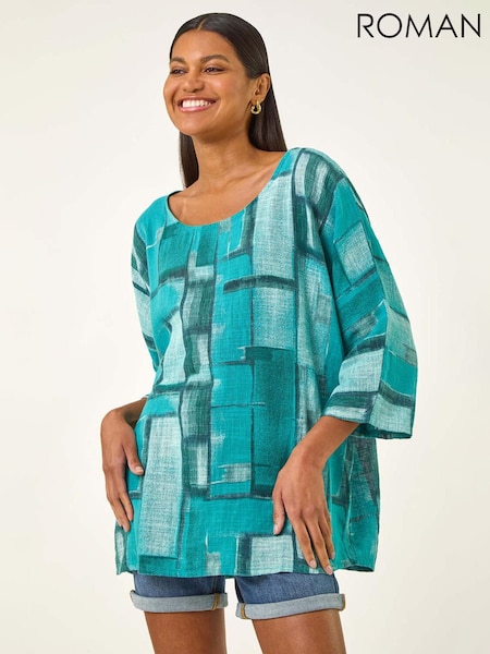 Azul - Roman Abstract Print Tunic Top (H81703) | R$ 485