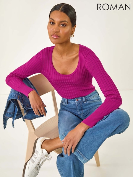Roman Purple Scoop Neck Ribbed Knit Jumper (H81705) | R$ 385