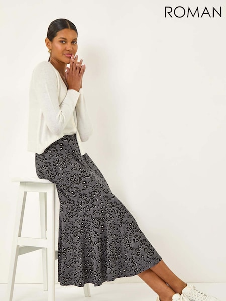 Roman Grey Animal Print Panelled Skirt (H81710) | €51