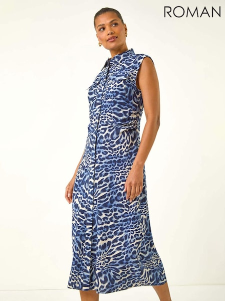 Roman Blue Animal Print Gathered Shirt Dress (H81712) | €69