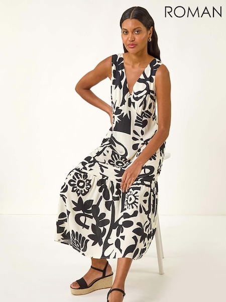 Roman Abstract Tiered Midi Dress (H81714) | R$ 605