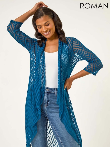 Roman Mesh Burnout Longline Kimono Coverups (H81715) | R$ 510