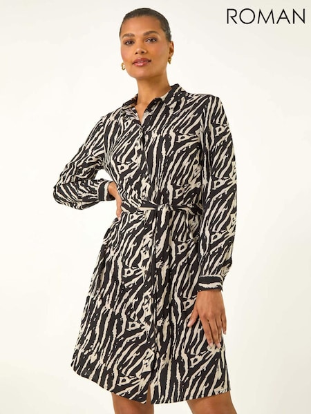 Roman Black Animal Print Tie Waist Dress (H81717) | €60