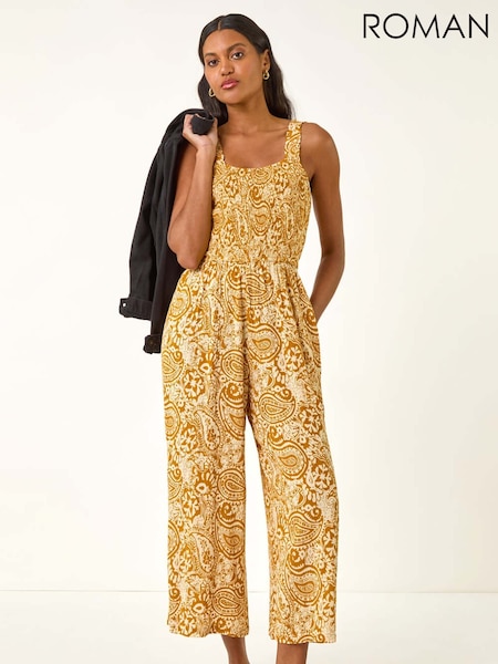 Roman Yellow Paisley Print Cropped Jumpsuit (H81720) | €58