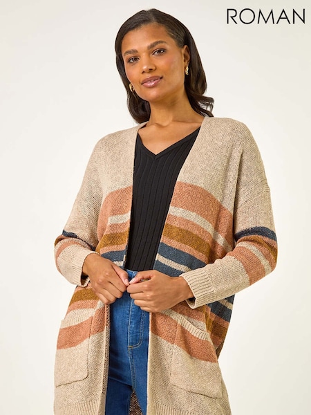 Roman Natural Stripe Knit Longline Cardigan (H81728) | R$ 545