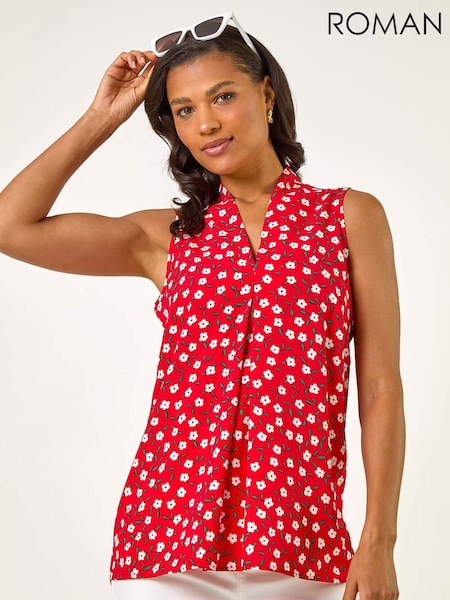 Roman Red Floral Print Pleat Front Vest Top (H81730) | €40