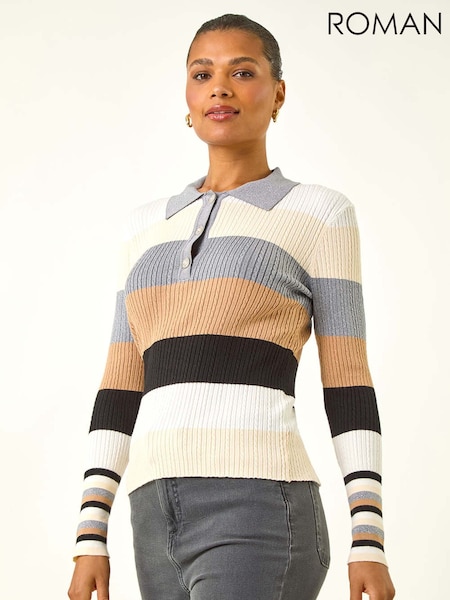 Roman White Stripe Collar Buttoned Knit Jumpers (H81736) | €53