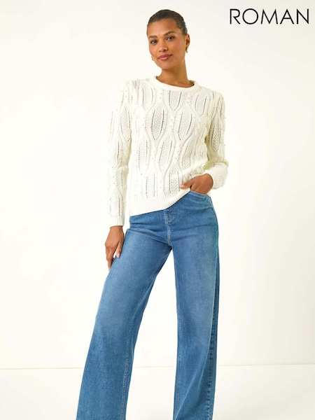 Roman White Pearl Cable Knit Jumper (H81740) | €53