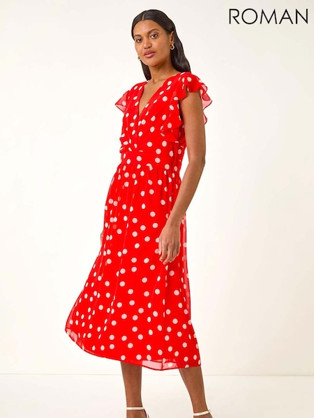 Roman Red Spot Frill Fit & Flare Dress (H81746) | 4,882 UAH
