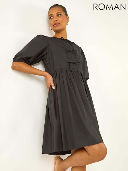 Roman Black Tie Front Smock Dress (H81748) | €58
